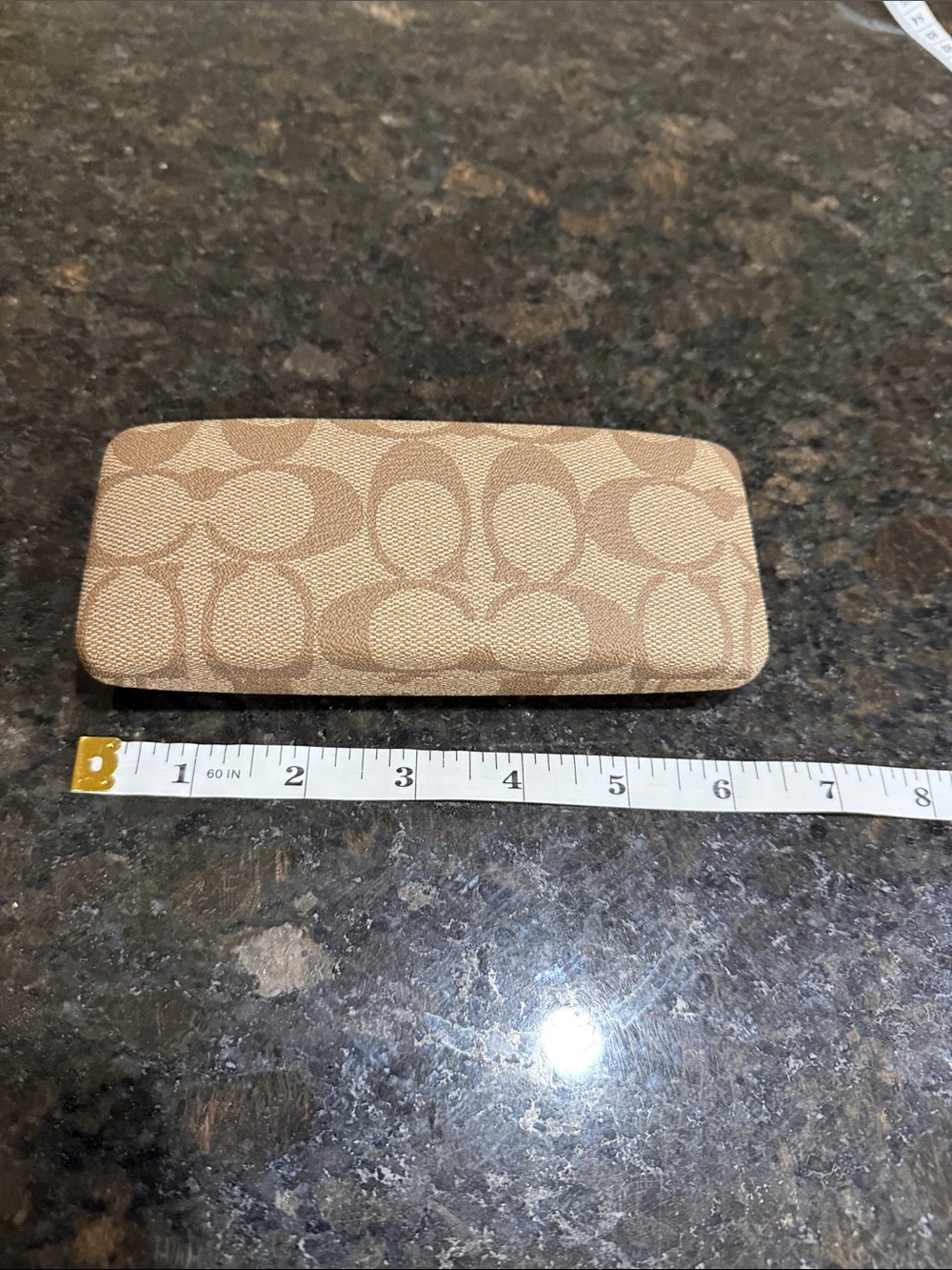 Coach Tan Signature Monogram Eyeglass Case with cleaning towel